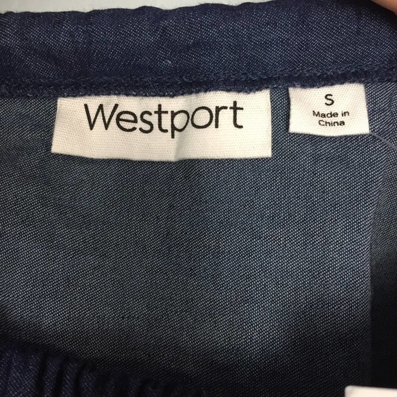 𝅺dressbarn Westport Off the Shoulder Flounce Embroidered Chambray Dress Size S - Picture 9 of 12